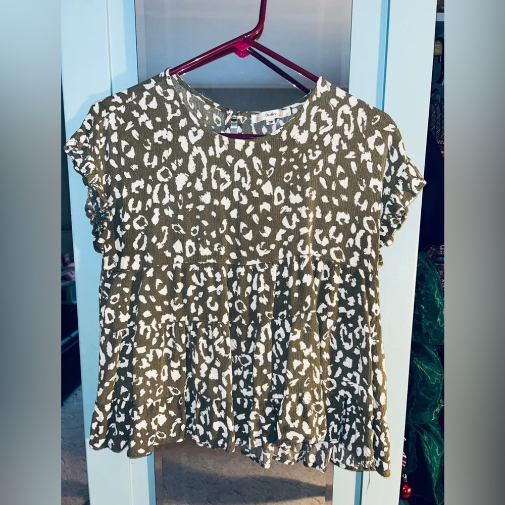 Olive Green Leopard Print Top